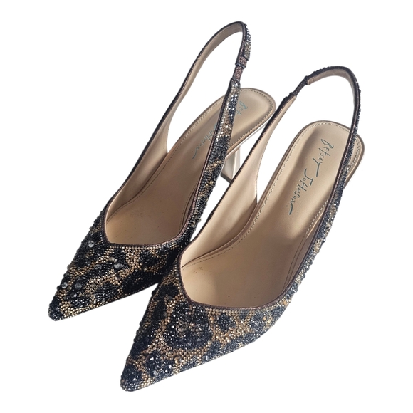 Betsey Johnson Mya Rhinestone Pumps Light Brown/Black Leopard 8.5 Pre-owned - Picture 3 of 7